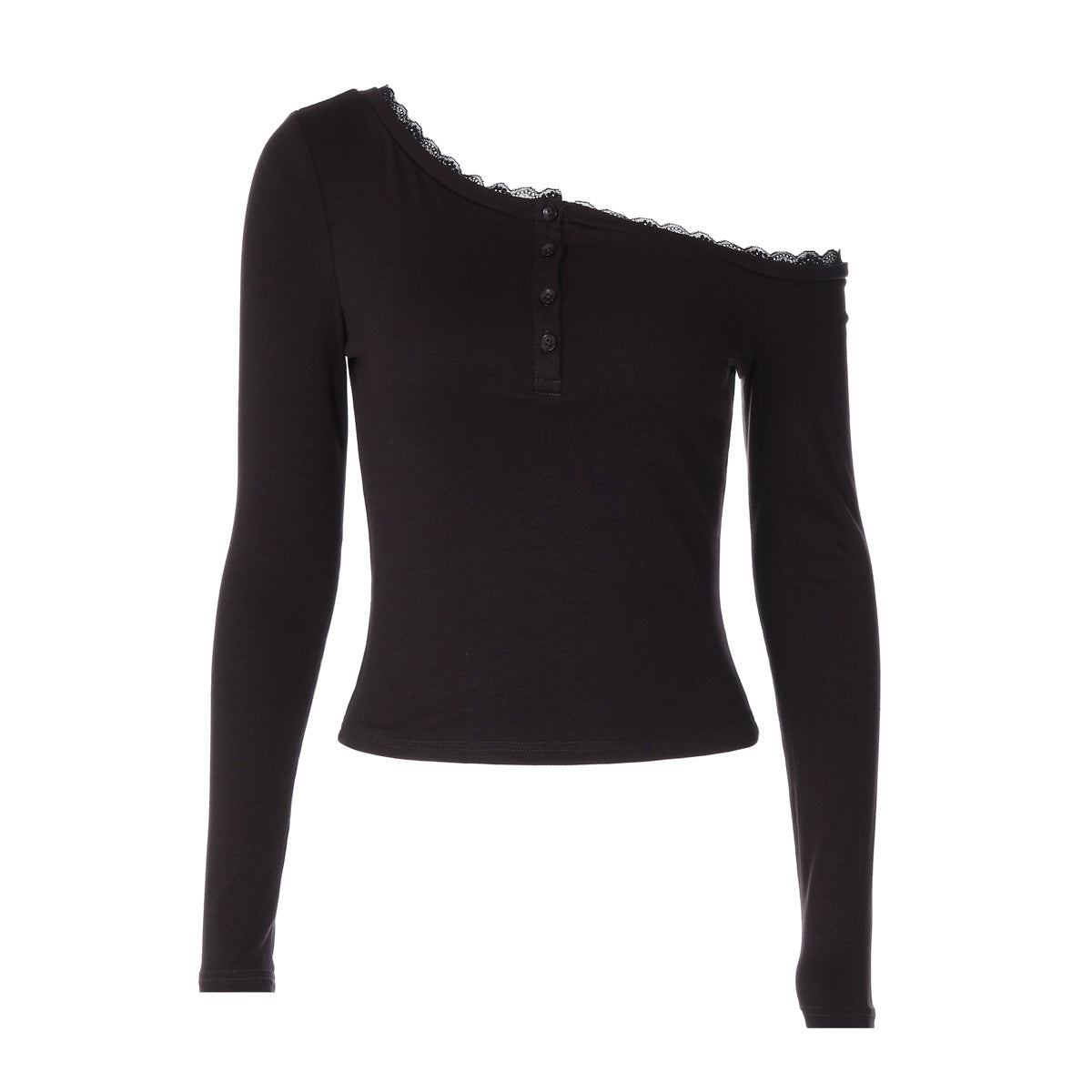 Women's French Sexy Lace Lace Long Sleeved T Shirt Women Autumn Slim Diagonal Collar Top Women