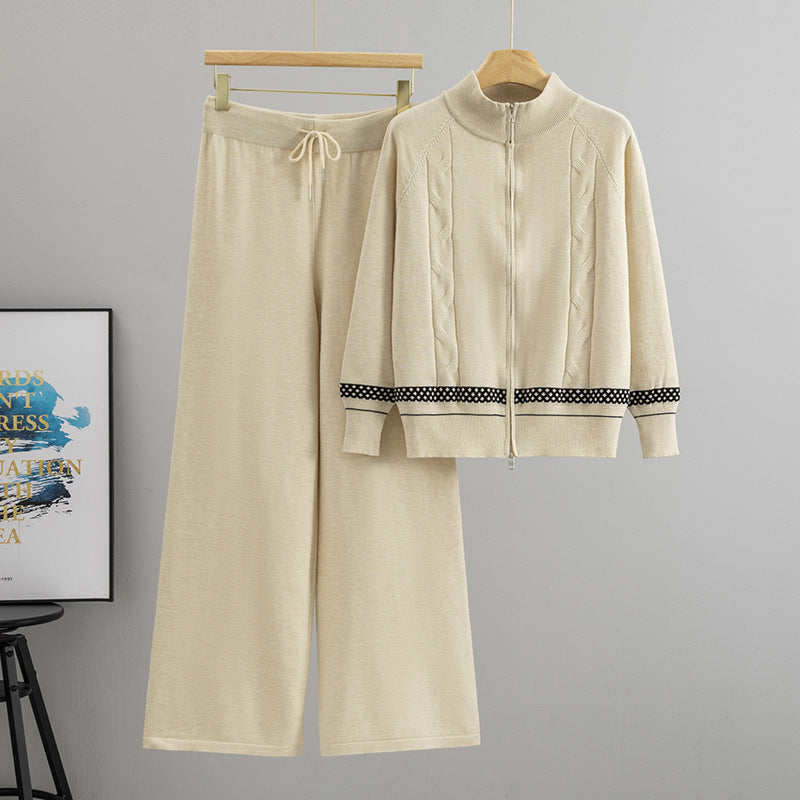 Women's Zip Cardigan and Wide-Leg Pants Set