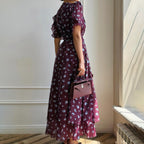 Women's French V-Neck Short-Sleeve Button Dress