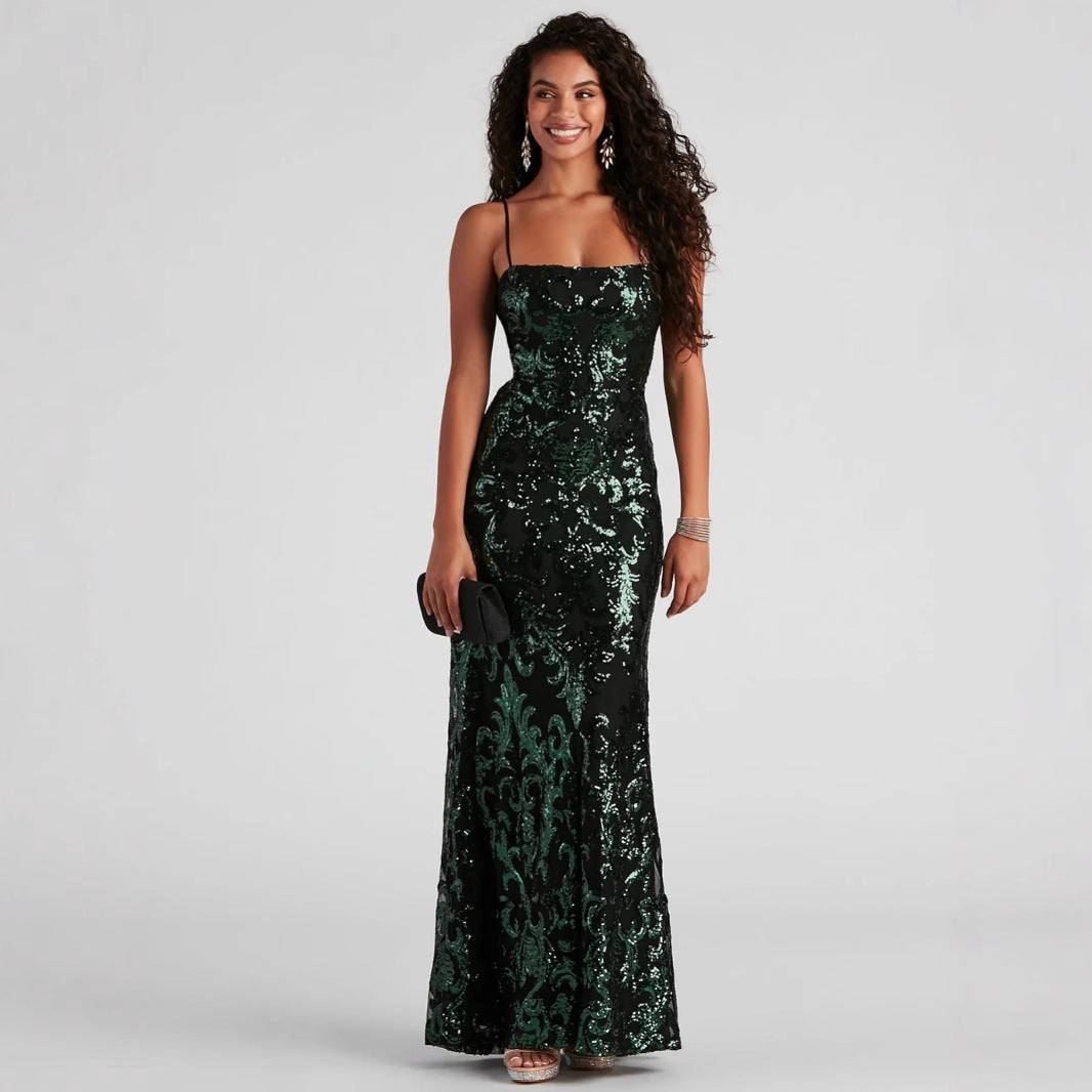 Women's Spaghetti-Strap Sequin Backless Formal Dress