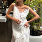Women's Ivory Backless Lace Asymmetric Cami Dress