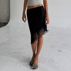 Elegant Sexy Woman Tassel Irregular Asym Low Waist Skirt
