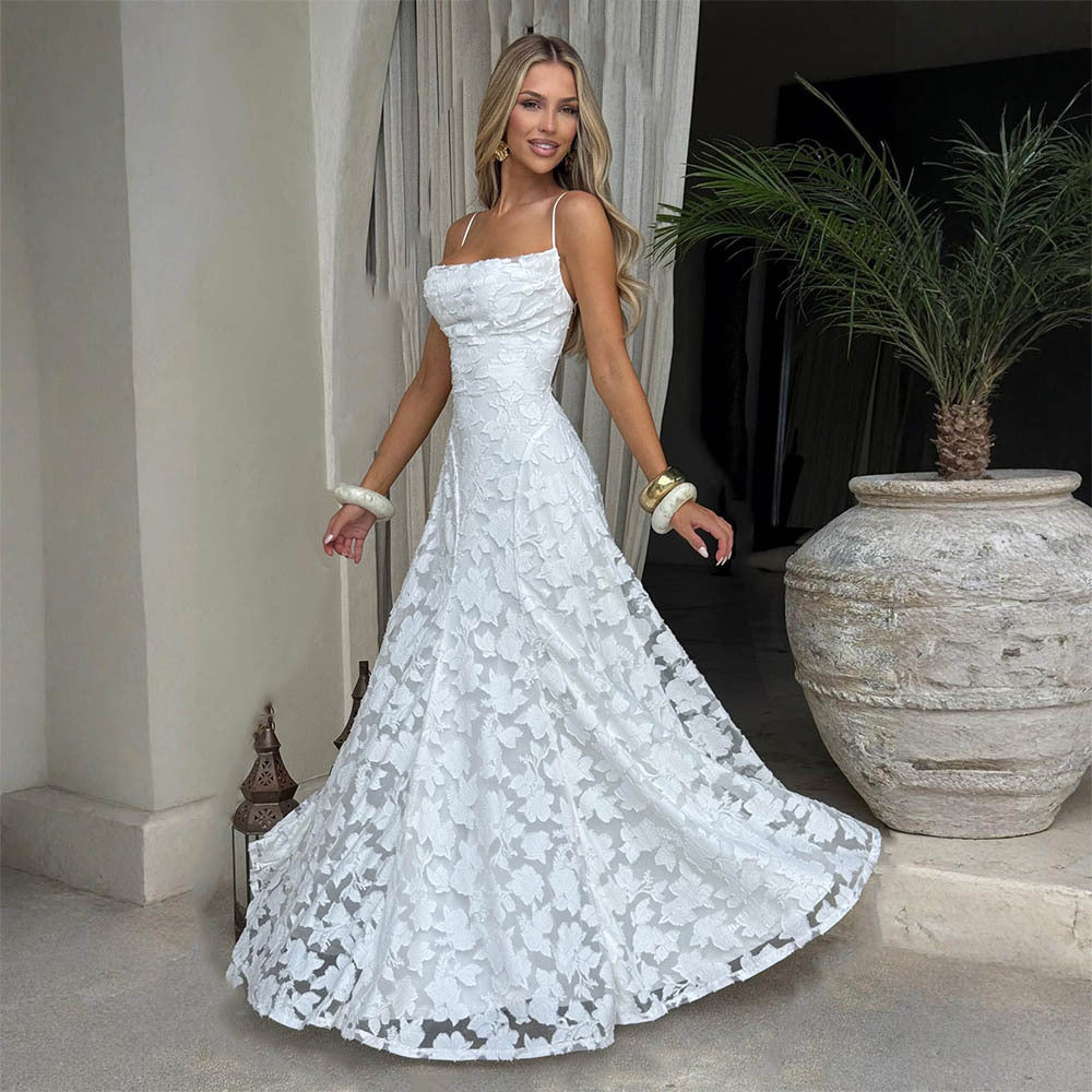 Women's Summer Women Clothing Sexy Strap Chiffon Elegant Backless Evening Dress