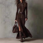 Women's Suede-Look Belted Midi Dress