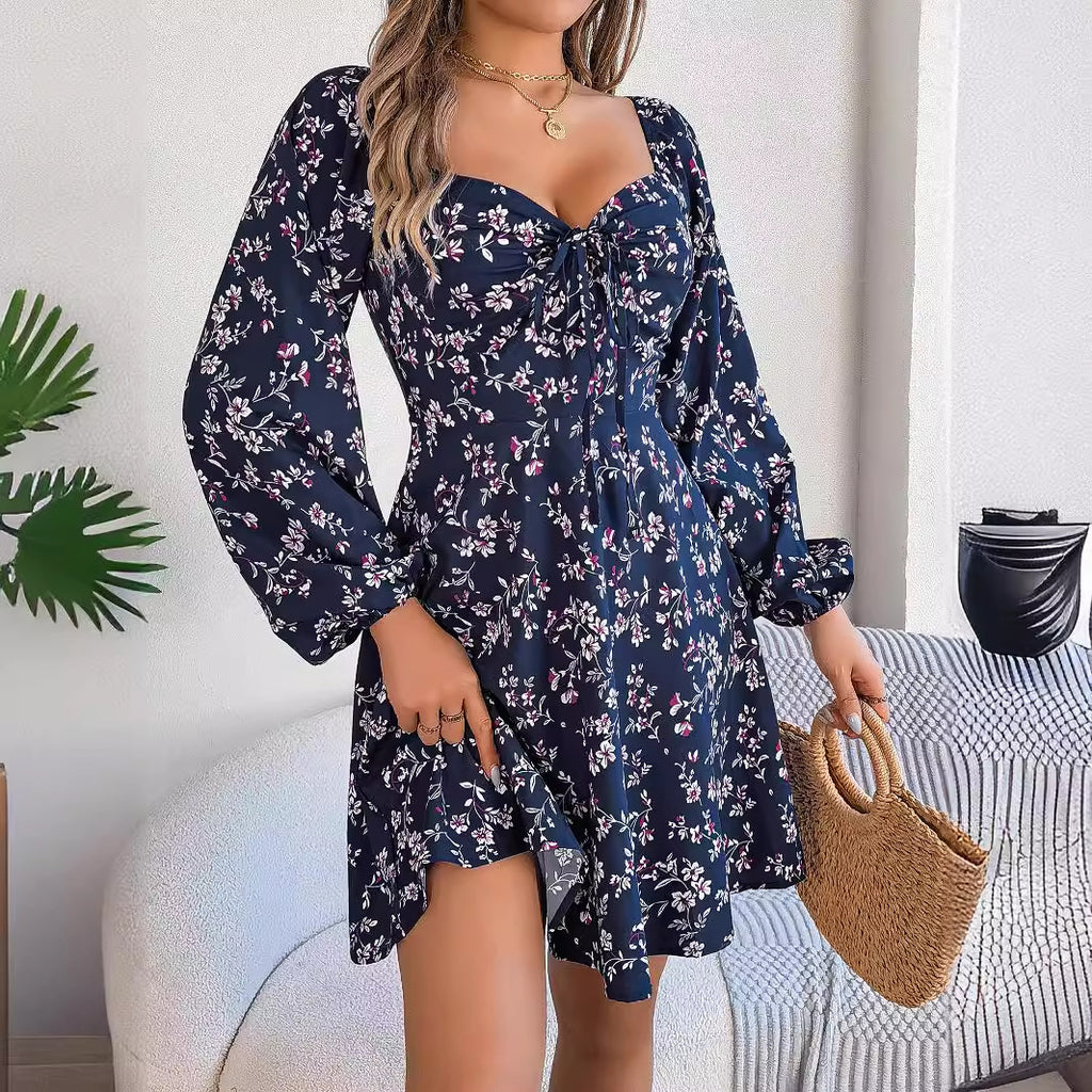 Women's Floral Long Sleeve A-Line Mini Dress