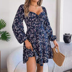 Women's Floral Long Sleeve A-Line Mini Dress