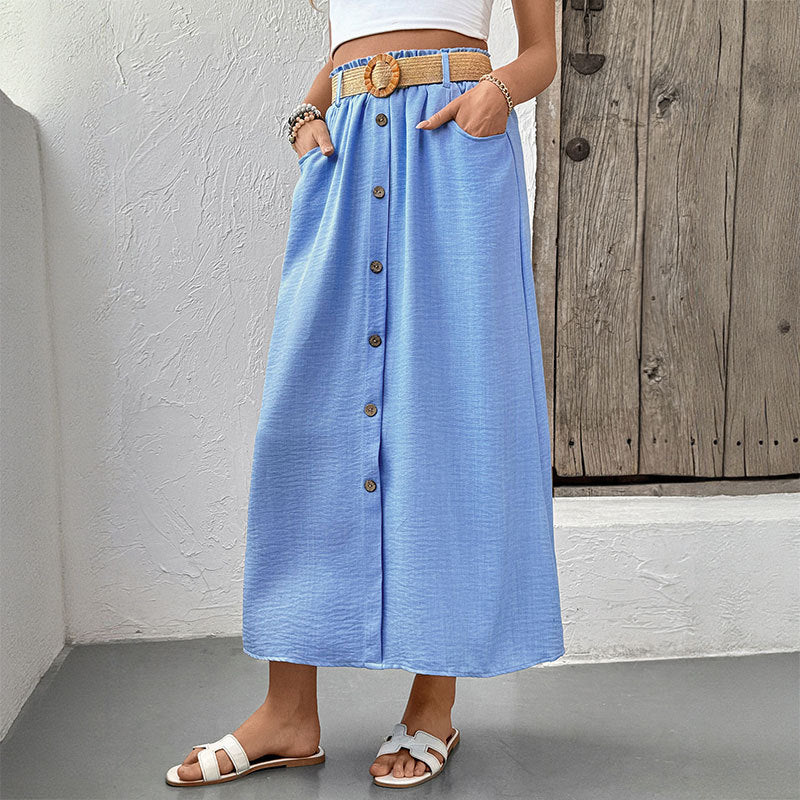With Belt Summer Pocket Button Skirt