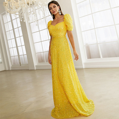 Women's Slim Fit Sexy Catwalk Flash Short Sleeved Fishtail Bridesmaid Dress Evening Dress Women Dress