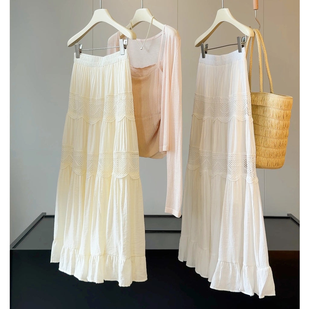 French Gentle Crocheted Hollow Out CO out Stitching Ruffled
