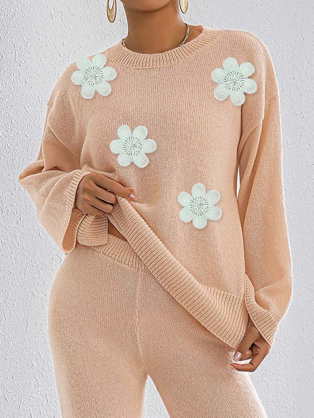 Beige Coat 5 White Flower Beads