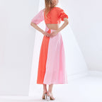 Women's Contrast-Color Short-Sleeve Midi Dress