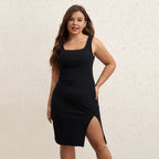 Plus Size Summer Slim Fit Slimming Square Collar Sleeveless Split Sheath Sexy Dress