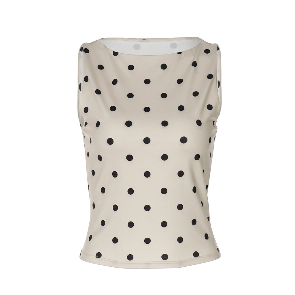 Women's Women’s Khaki Polka Dot Sleeveless Tank Top