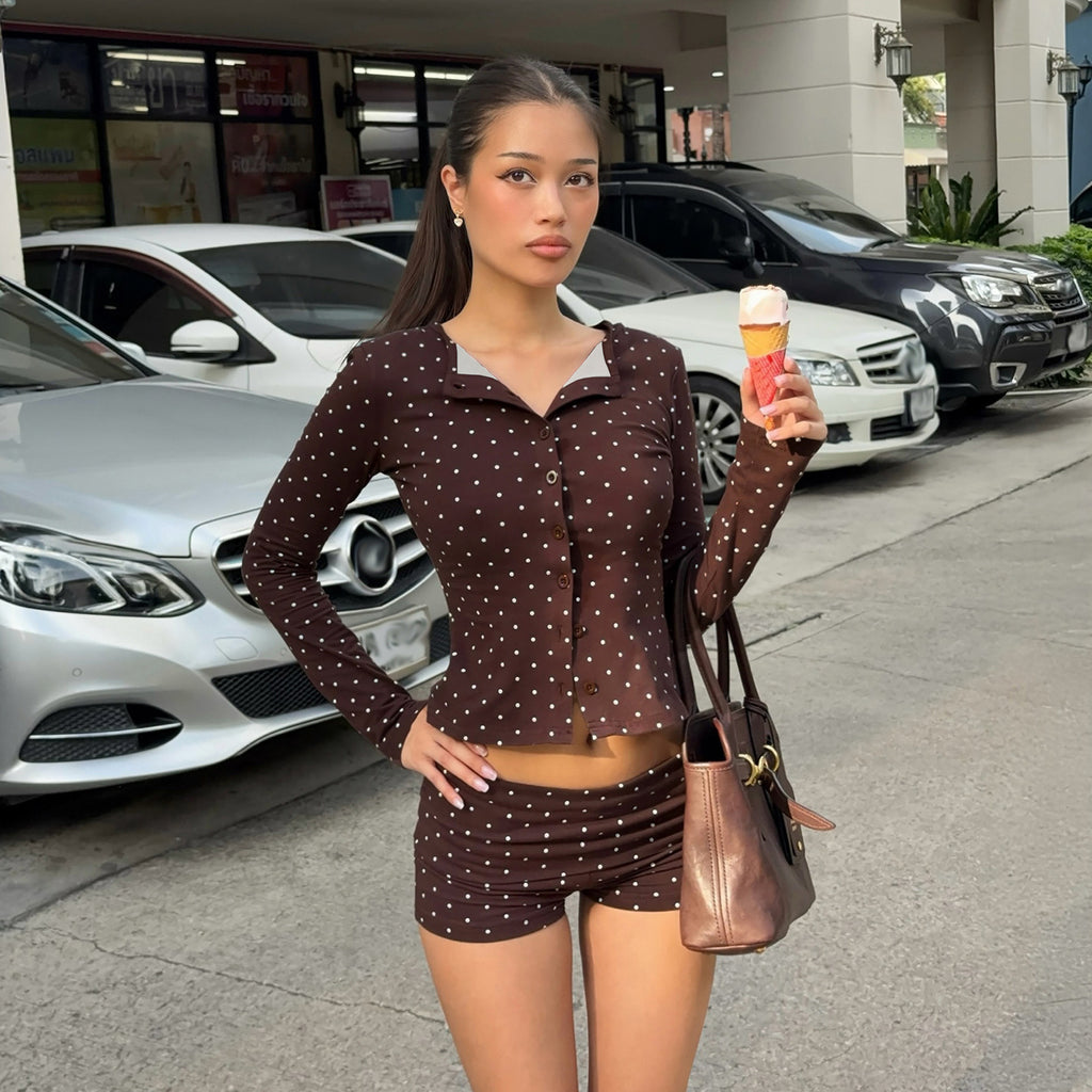 Women's Polka Dot Cardigan & Shorts Set