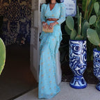 Ruffled Stitching HW Skirt Set Women Summer V neck Long