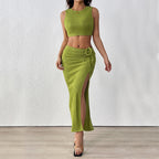 Women's Pleating Texture Split Summer Coordinated Two-Piece Set