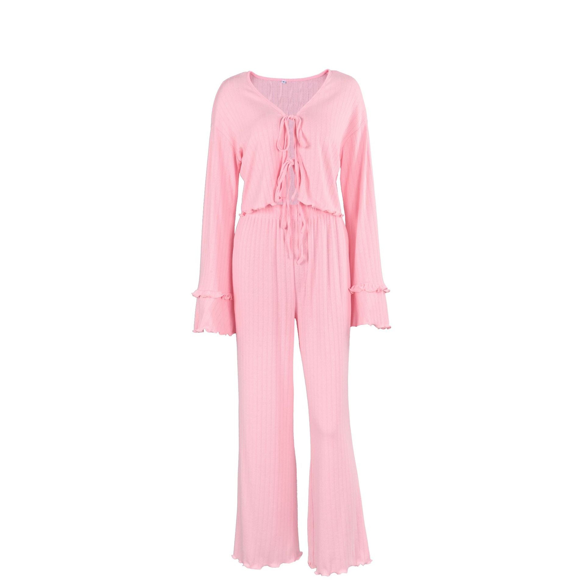 Women's Lace-Up Cardigan & Pants Pajama Set