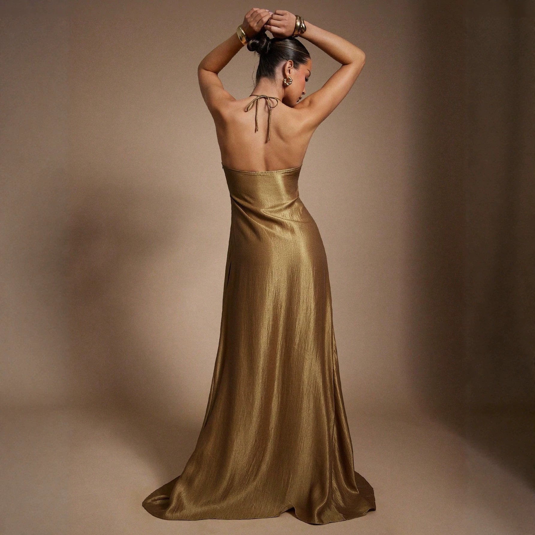 Women's Halter Backless A-Line Maxi Dress