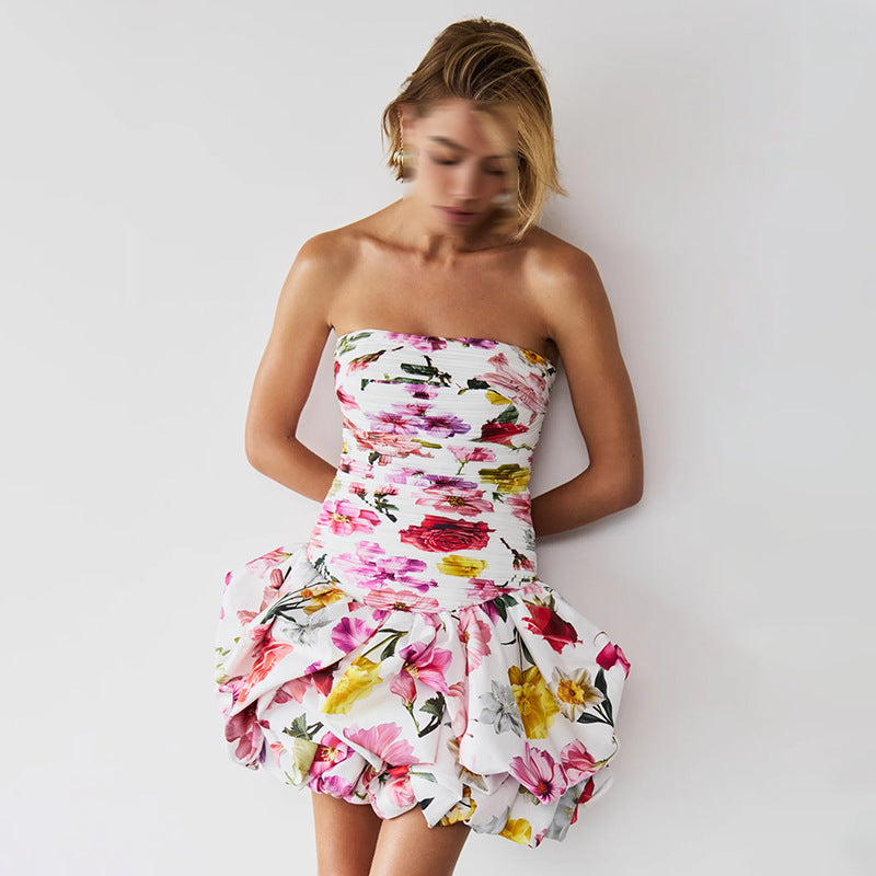 Women's Pleated Strapless A-Line Dress