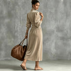 Turtleneck Velvet Waist-Defined Dress
