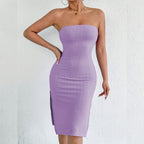 Summer Strapless Slit Slim Fitting Sheath Long Dress