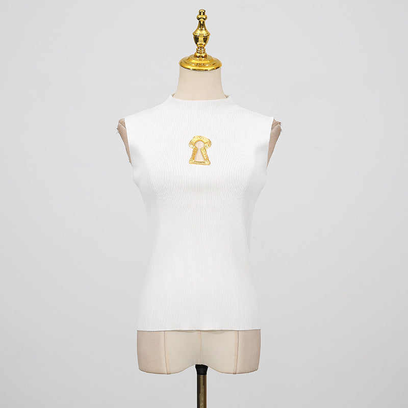 French Turtleneck Metal Detail Vest Top