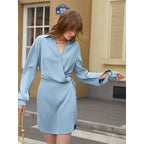 Women's Satin V-Neck Office Shirt Dress