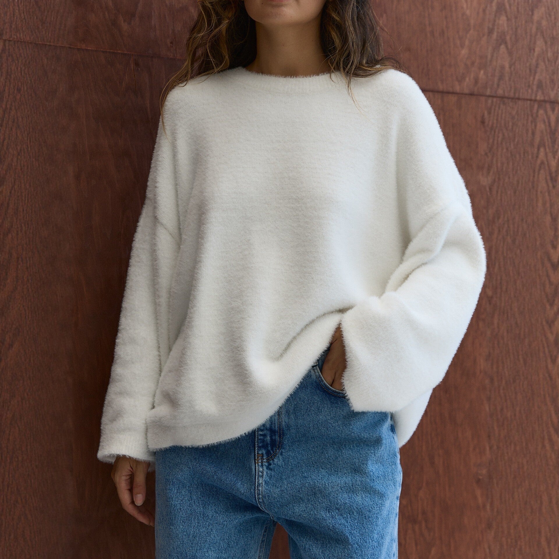Autumn Winter Imitation Mink Loose round Neck Sweater Women