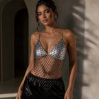 Women's Rhinestone Fishnet Halter Top