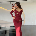 Off-Shoulder Long-Sleeve Bodycon Maxi Dress