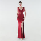 Women's Heavy Industry Boning Corset Waist Binding Rhinestone Floral Evening Dress