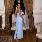 Women's Halter 3D Backless Split Maxi Dress