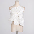 Women's Pearl-Embellished Halter Top – Floral Detail Lace-Up