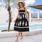 Graphic Print Square-Neck Sleeveless A-Line Maxi Dress