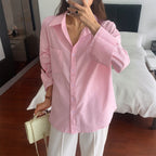 Women’s Pink Loose Cotton Collared Long Shirt