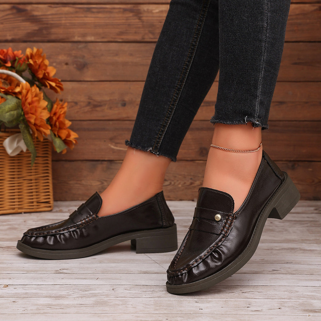 Women's British-Style Leather Slip-On Shoes
