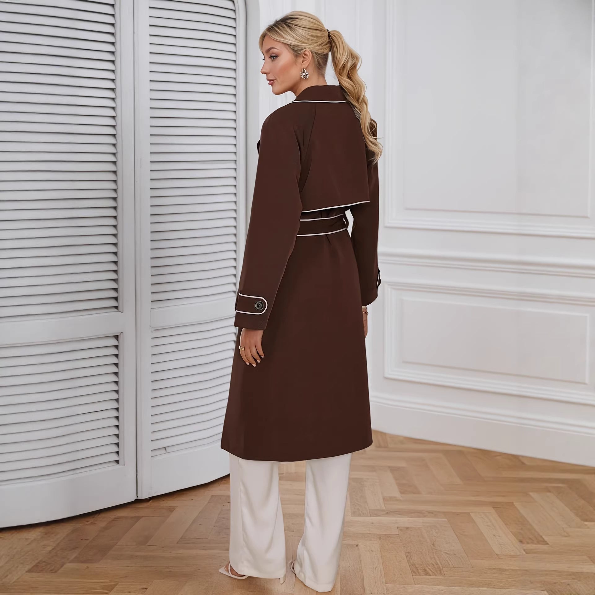 Women's Waist-Tie Long Trench Coat