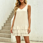 Soft Sweet Vest Dress Simple Solid Color V Neck Three Layer