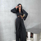 Autumn Elegant Tied Top Hollow Out Cutout Split Long Sleeve