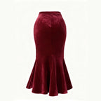Women's Plus Size Velvet Fishtail Skirt