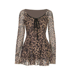 Women's Leopard Print Off-Shoulder Long-Sleeve Dress