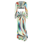 's Special Multicolor Wrapped Chest Long Sleeve U Collar Skirt Set