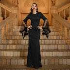 Women's V-Neck Sequin Long-Sleeve Bodycon Maxi Dress