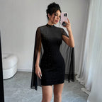 Black Velvet Turtleneck Sheath Dress