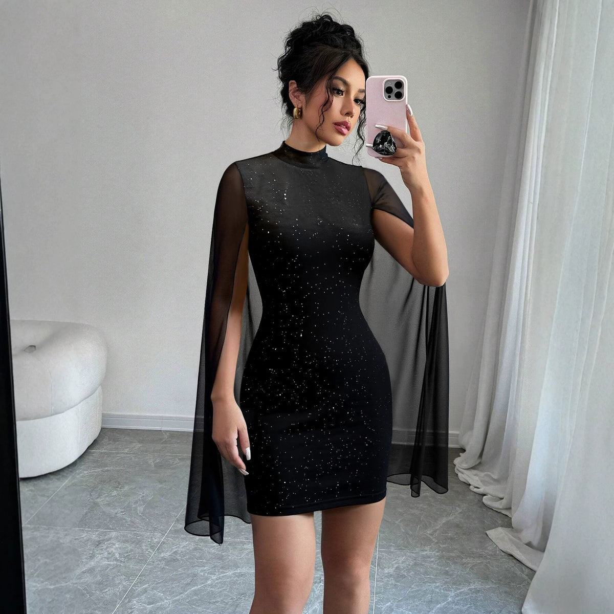 Black Velvet Turtleneck Sheath Dress