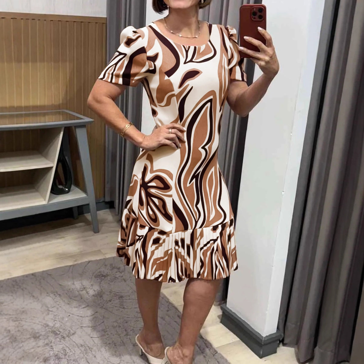 Women's Pleated Short Sleeve A Line Dress