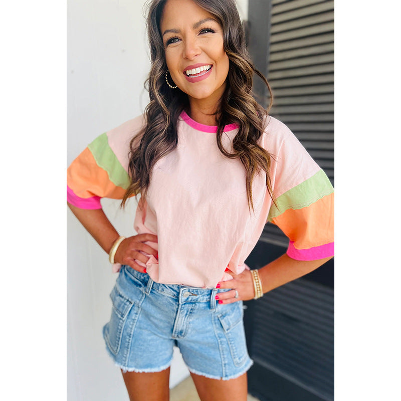 Spring Summer Pullover round Neck Half Sleeve Top Women Casual Loose Slim Fit T shirt Women