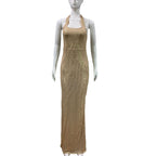 Women's Halter Sequin Sleeveless Maxi Evening Dress