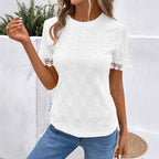 Summer Hollow Out Cutout Top round Neck Lace Lace Fir