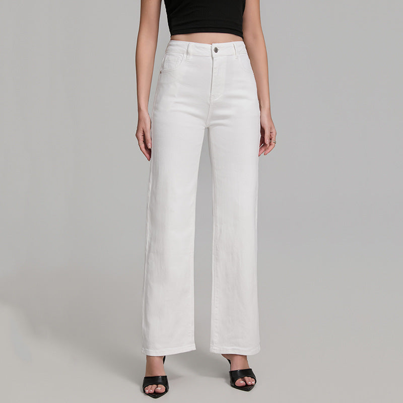 White Elastic Straight Loose Jeans Women Trendy Wild Stretch Soft Comfortable Trousers Women